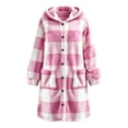 thumbnail image 5 of Mifsaly Womens Fuzzy Fleece Long Jacket Plaid Hooded Flannel Shacket Button Down Fall Winter Warm Daily Going Out Vacation Outfits with Pockets, 5 of 7