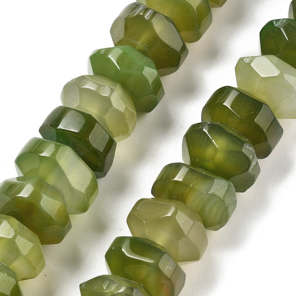 Natural Agate Beads Strands Dyed Heated Faceted Rondelle Yellow Green 15~17x15~17x9~11mm Hole: 1.2mm 19~21pcs/strand 6.89''~7.48''(17.5~19cm)