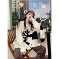thumbnail image 2 of Suéteres blancos de punto con renos navideños, tejido jacquard, suéteres coreanos de invierno para mujeres, jerséis de punto kawaii de alta calidad para adolescentes, 2 of 5