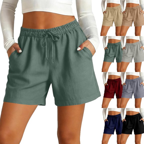 Lenago Women's Shorts Drawstring Casual Shorts, Elastic Waist Loose Summer Pants with Pockets Shorts Running Shorts High Waisted Fitness Shorts