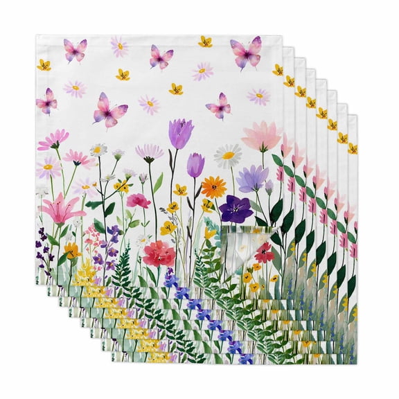 Spring Floral Cloth Napkins, Butterflies Botanical Farmhouse Washable and Reusable Dinner Napkins Set of 8, Table Napkin for Kitchen Party Birthday Wedding Hotel Housewarming 20"x20"