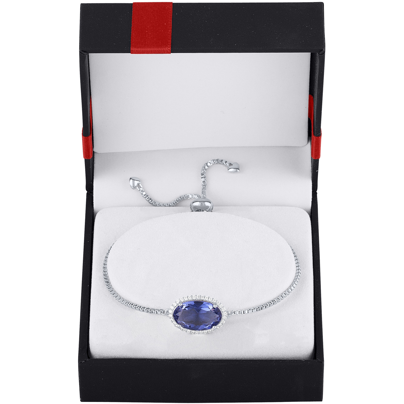 Believe by Brilliance Sterling Silver Plated Simulated Tanzanite and CZ Oval Adjustable Bracelet