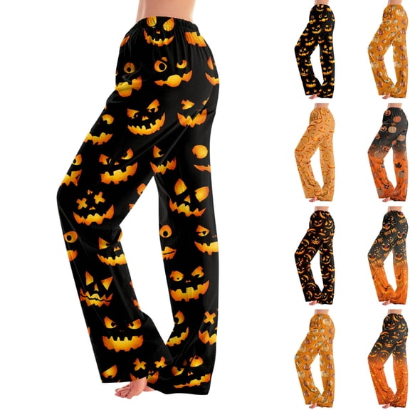 Women's Halloween Pajama Pants Loose Fit Sleep Bottoms with Print for Women Men, Cozy Casual Lounge Sleepwear for Home Black L