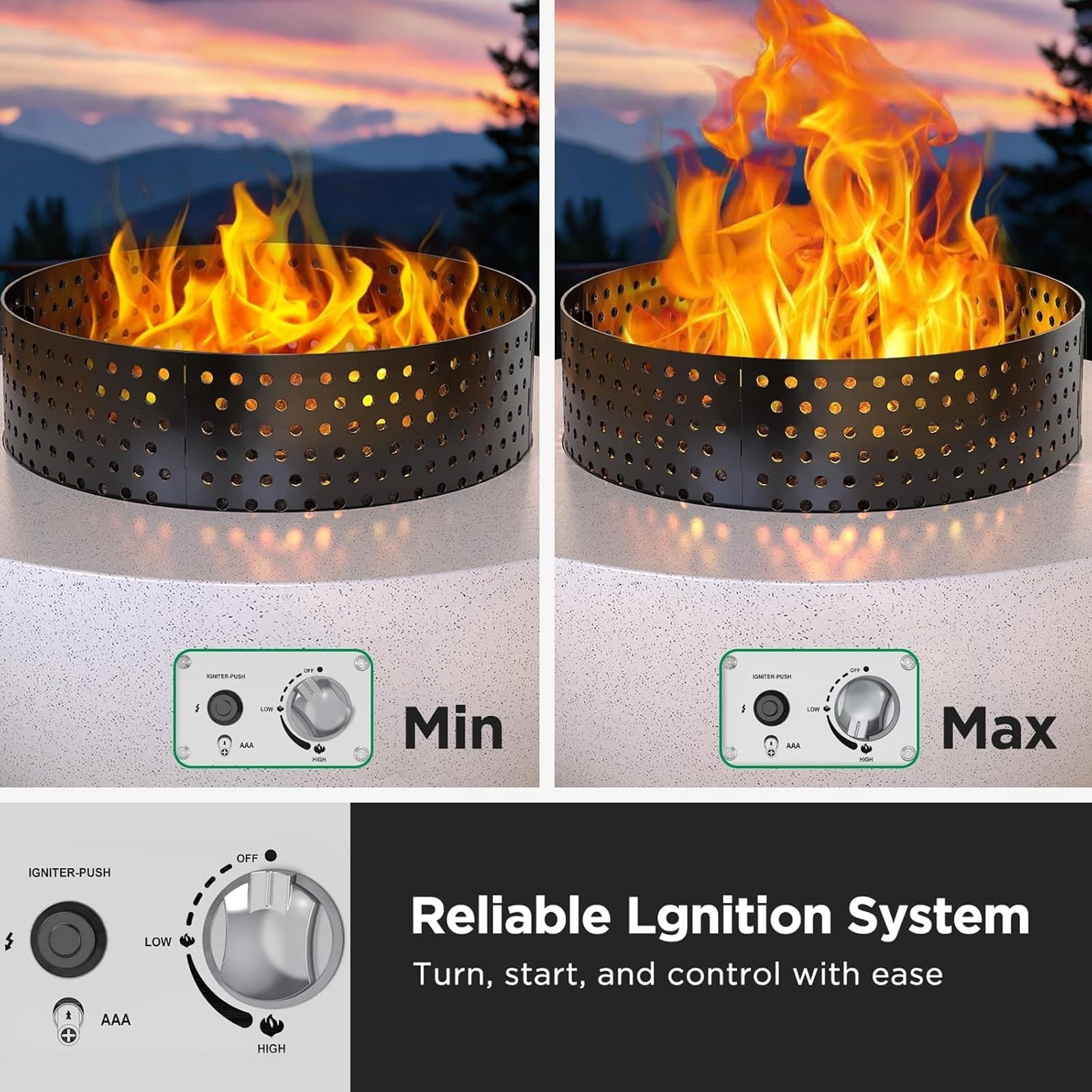 CHITOOMA 29″ Propane Fire Pit, 50,000 BTU Gas Fire Pit with Windproof Guard & CSA Certification, Round Fire Pit Table with Lava Rocks, Adjustable Legs for Patio and Garden