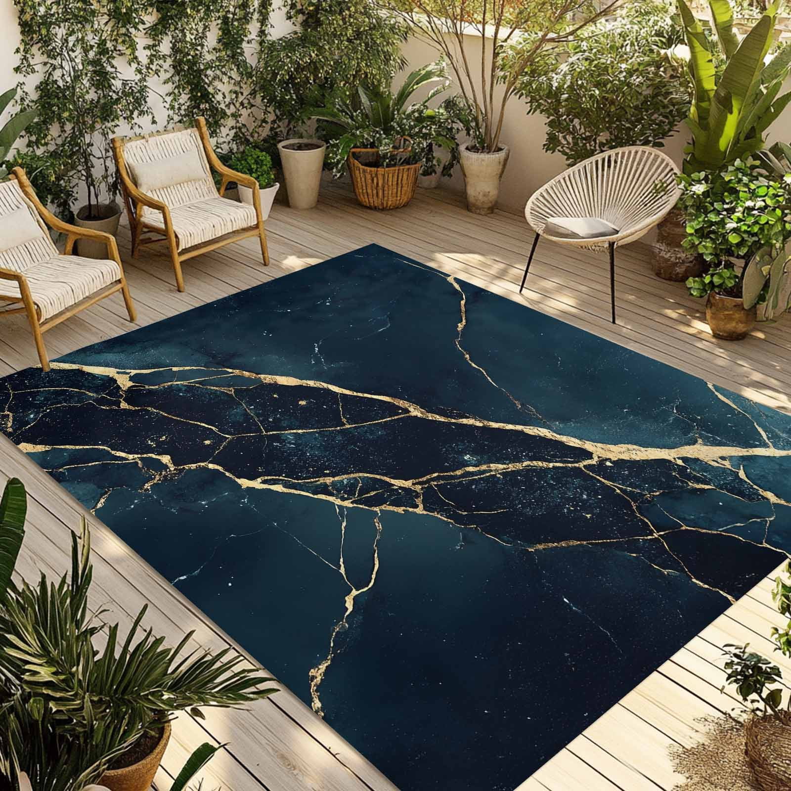 Outdoor Rug 5x8ft Green Marble Large Area Rug Golden Ripple Indoor Outdoor Carpet Outdoor Rugs Mats for Patio Camping,RV,Front Door, Outside Decor