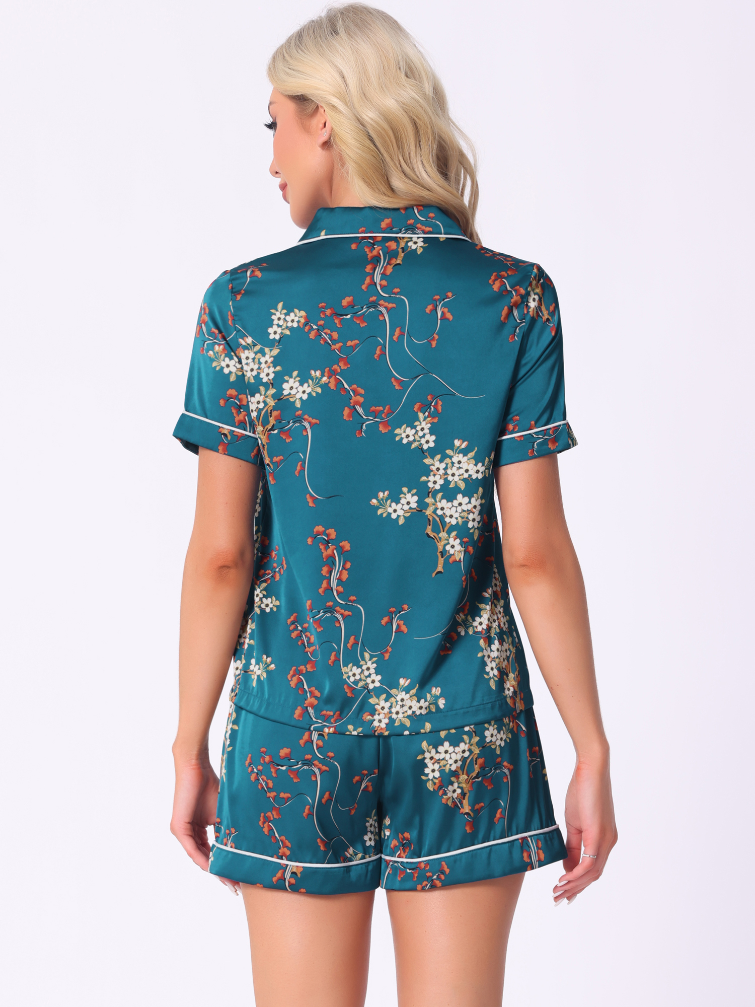 DARING DIVA Women's Hawaiian Shirt with Shorts Pajamas Set XS Bright Blue