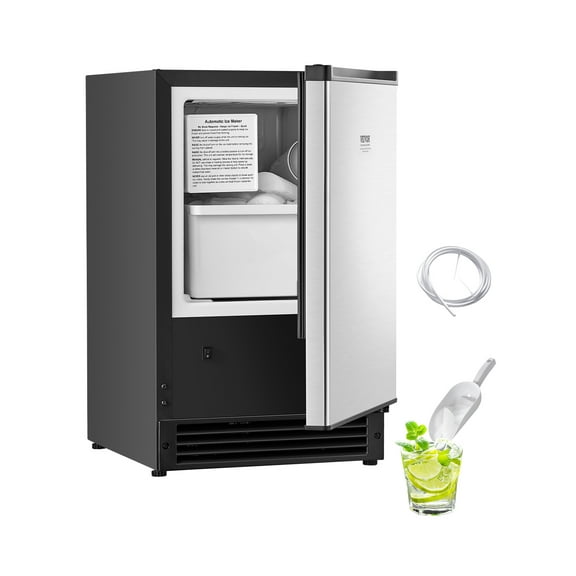 KFFKFF Inbuilt Ice Making Machine, 15 Lbs/Day Sub-Counter Ice Producer with Reversible Stainless Steel Door, Standalone Ice Generator Suitable for Commercial and Domestic Kitchens, No Drainage Needed