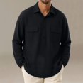 thumbnail image 2 of Bxsruta Men's Pullover Shirts Long Sleeve Half Button Down Tops with Pockets Textured Casual Workwear, 2 of 7