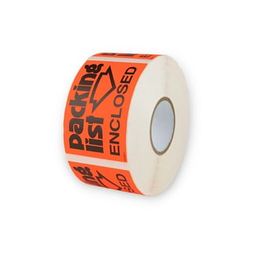 FindTape Special Handling Labels [Manufactured in USA]: 2 in. x 3 in. (Fluorescent Red with Black "PACKING LIST ENCLOSED" printing) 500-labels