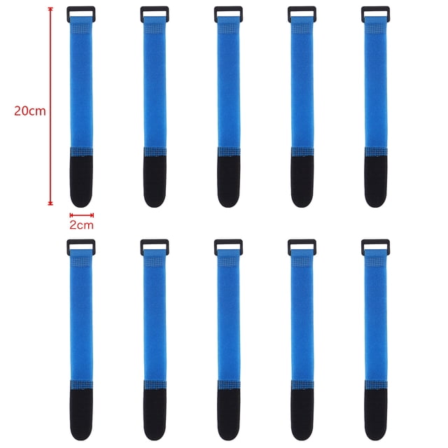 10Pcs Nylon Cable Ties Reverse Buckle Strap 2cm Width Reusable Magic Self Adhesive Tape Fastener Hook Loop Fixed Strap Durable 20x2cm-Blue 10Pcs