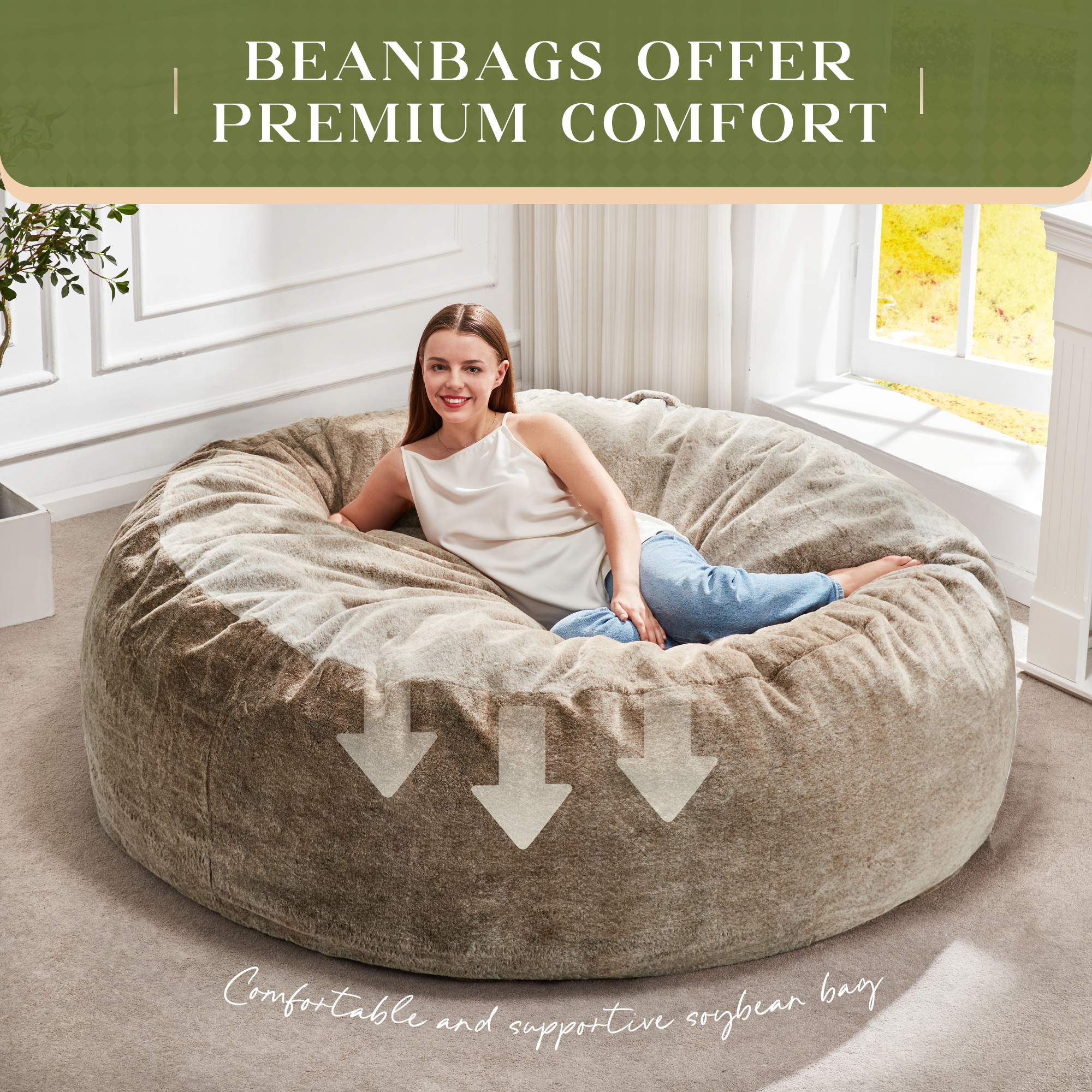 Hobestluk Bean Bag Chairs Giant Beanbag Chair with Filler, Memory Foam Bean Bags with Machine Washable Cover, Bean Bag Chairs for Adults for Living Room, Bedroom (BROWN, 6FT - 70" x 70" x 15")