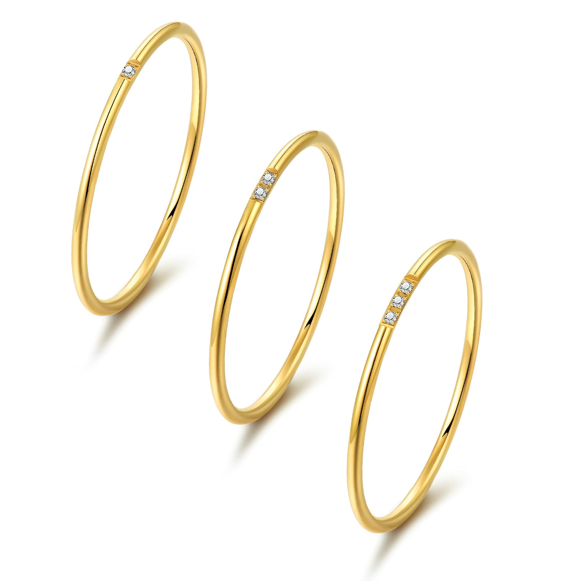 AllenCOCO 1mm 14K Gold Filled Ring Cubic Zirconia Stackable Slim