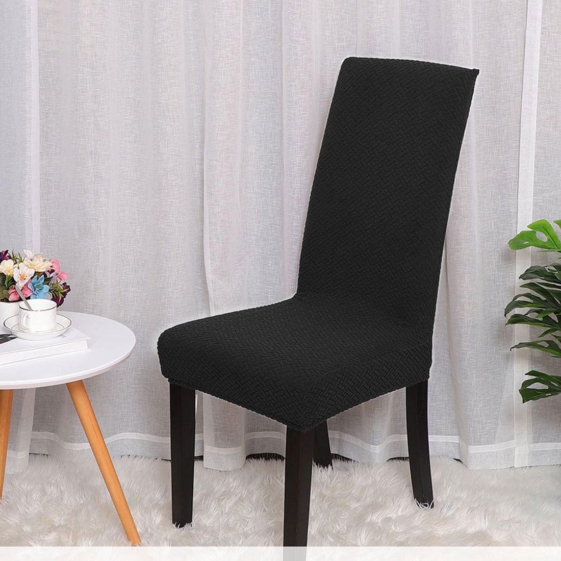 Piccocasa Dining Room Jacquard Knitted Chair Covers Black, 4 Pcs