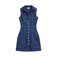 thumbnail image 4 of Sleeveless Denim Tunic Mini Dress for Women Collared V Neck Button Down Western Cowgirl Country Outfits, 4 of 6