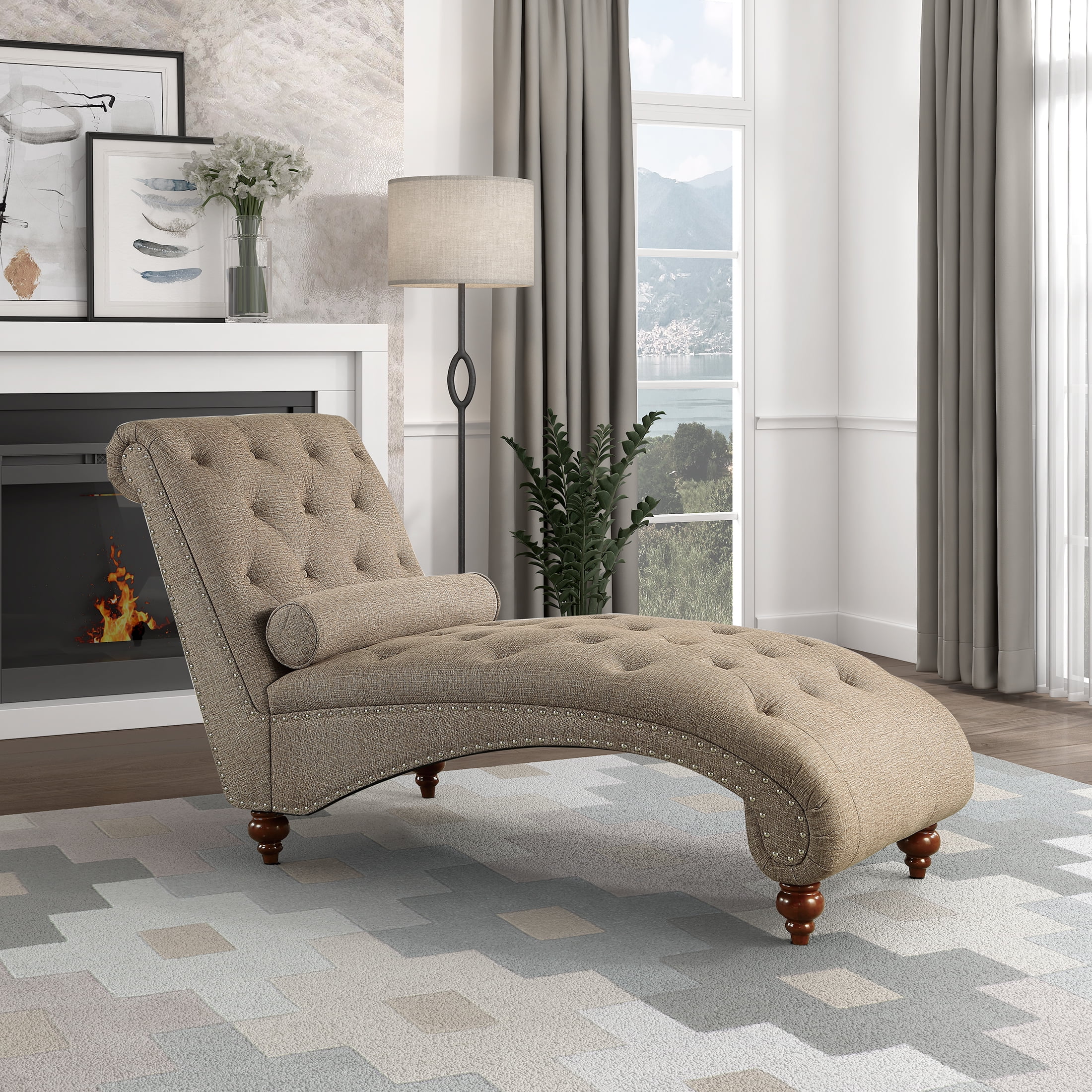 OakvillePark Gearhart Tufted Microfiber Chaise Lounge, Brown