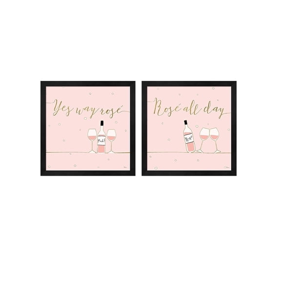 Metaverse Veronique Charron 'Underlined Bubbly Pink A' Framed Art (Set of 2)