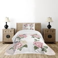 thumbnail image 4 of Ambesonne Rose Quilted Bedspread Set 2 Pcs, Springtime Bouquets Nature, Twin Size, Pale Pink Reseda Green, 4 of 5