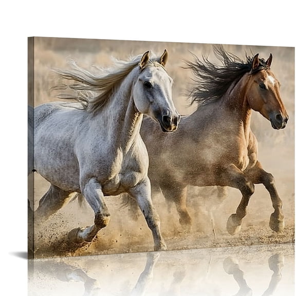 Acheng Horse Wall Art Picture: Two Horses Art Running Horse Painting Horse Artwork  Wood for Bedroom 20x16in