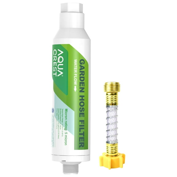 AQUACREST Garden Hose Water Filter with Hose Protector, Improve Plants Health, Reduces Chlorine, Odor, Calcium, Ideal for Gardening, Farming and Pets, 1Pack