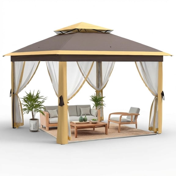 CazToi 11x11FT Instant Pop-Up Gazebo with Mosquito Net 3-Height Adjustable Outdoor Canopy Tent