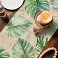 thumbnail image 3 of Green Monstera Leaves Table Runner 72 Inches, Beige Linen Tropical Botanical Bed Runner Dresser Scarves Tabletop for Indoor Outdoor Parties/Ceremony/Banquet, 14" x 72", 3 of 9