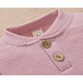 thumbnail image 4 of OUSITAID Baby Gitls Boys Waffle Plaid Clothes Fashion Solid Color Waffle Button Long Sleeve Romper and Tie-up Trousers, 4 of 8