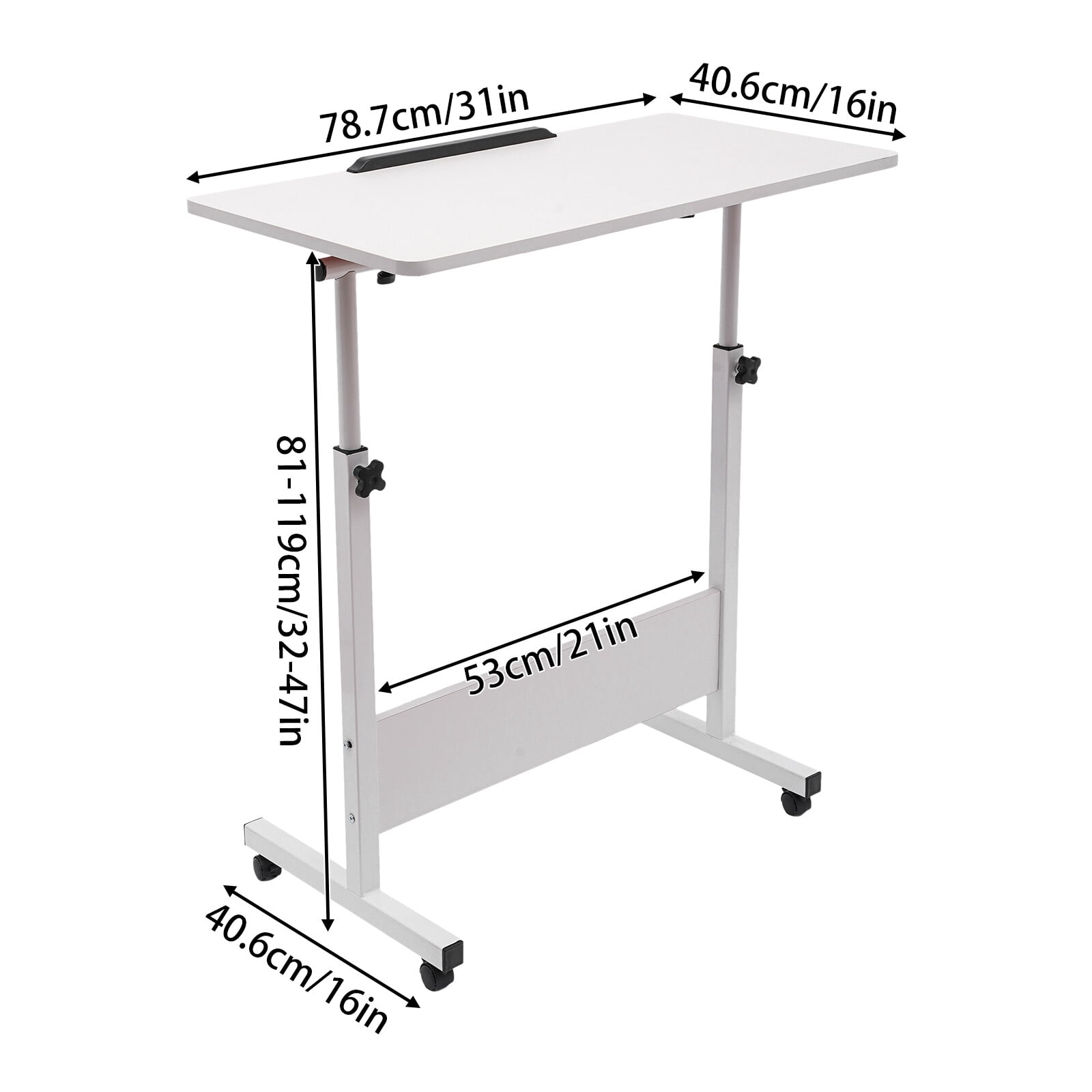 32-47in Height Adjustable Standing Desk Floor Mounted Rolling Computer Stand with Book Stopper