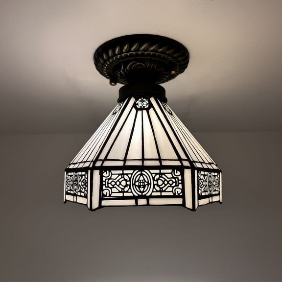 Enjoy Décor Lamps Tiffany 8-Inch Ceiling Light Fixture, Bronze, LED Bulb Included, Living Room