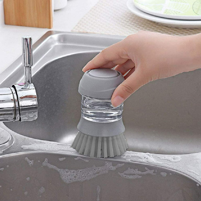 Kitchen Soap Dispensing Palm Brush,Liquid Adding Brush,Dish Scrub Brush for Dishes Pot Pan Kitchen Sink Scrubbing 3 Pcs (Pink,Green,Blue) (MN-9681)