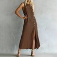 thumbnail image 5 of ClodeEU Women's Summer Sleeveless Round Neck Button Down Split Midi Dress, Loose Fit Casual Dress with Pockets Brown,Women's Plus XXL, 5 of 7