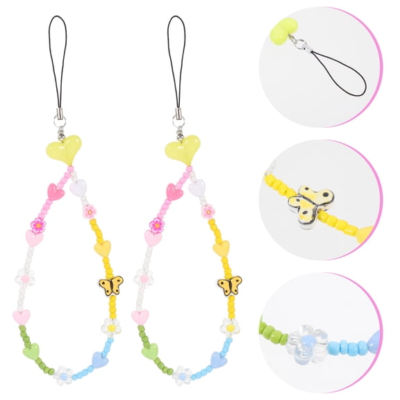 GETAJGHSD 2-Pack Colorful Beaded Phone Straps Mobile Phone Chain Accessories 16x0.79in for Smartphones