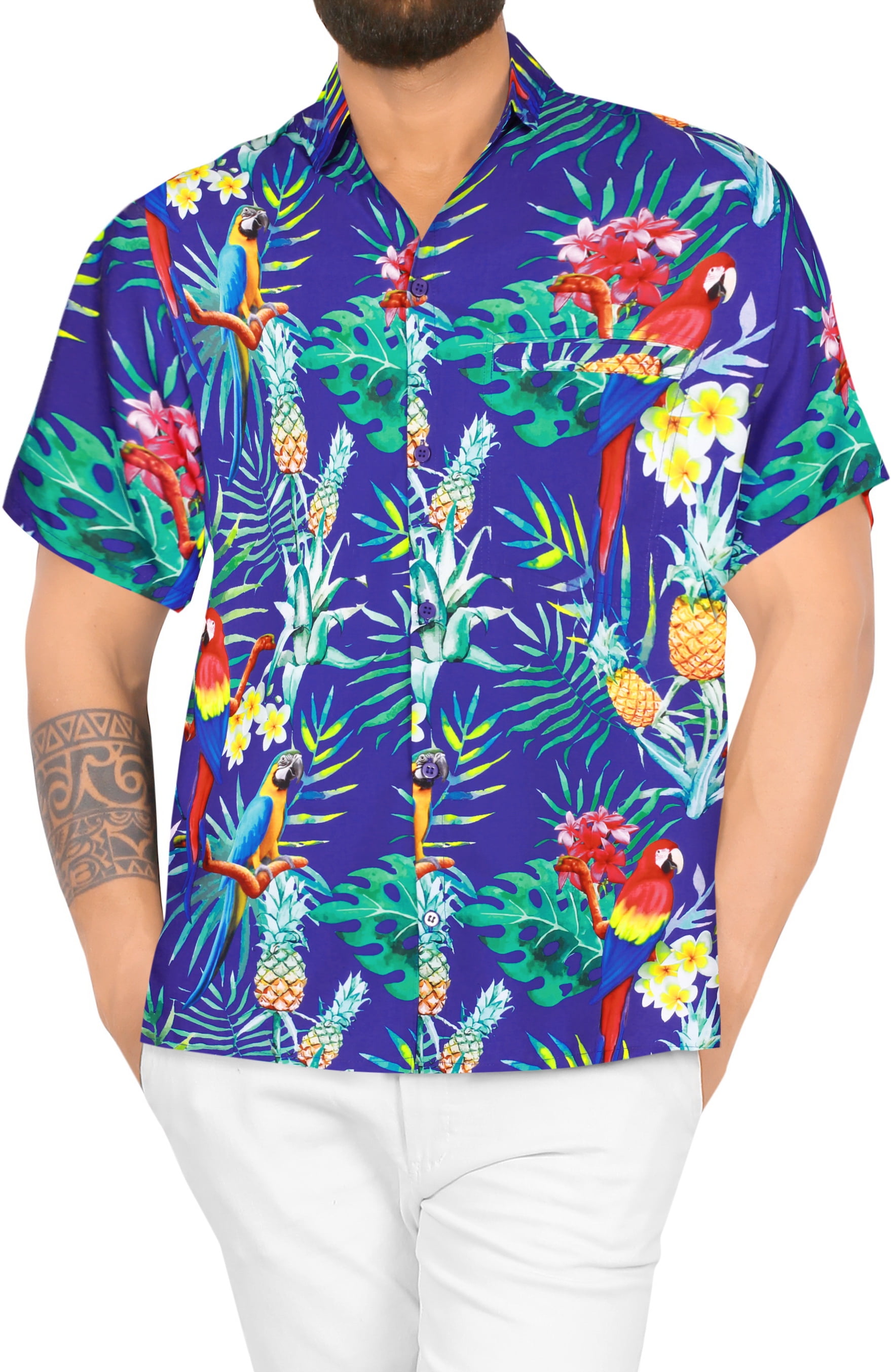 LA LEELA Men's Funky Tropical Hawaiian Shirt – Short Sleeve Button-Down In Azure Island View