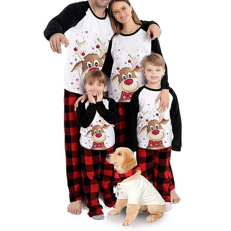 

Family Christmas Pajamas Matching Sets Reindeer Print Xmas Matching Pjs for Adults Kids Holiday Sleepwear Nightwear Set
