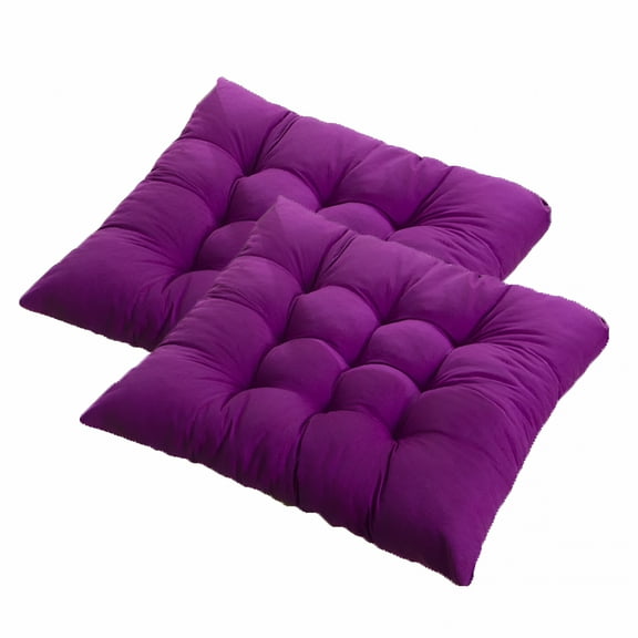 AUQ 2 Pack Square Seat Cushion Chair Pads for Kitchen Dining Chairs, Soft Comfort Velvet Chair Mat Pillow Cushions with Ties for Office Desk Living Room Tatami 15.7", Purple