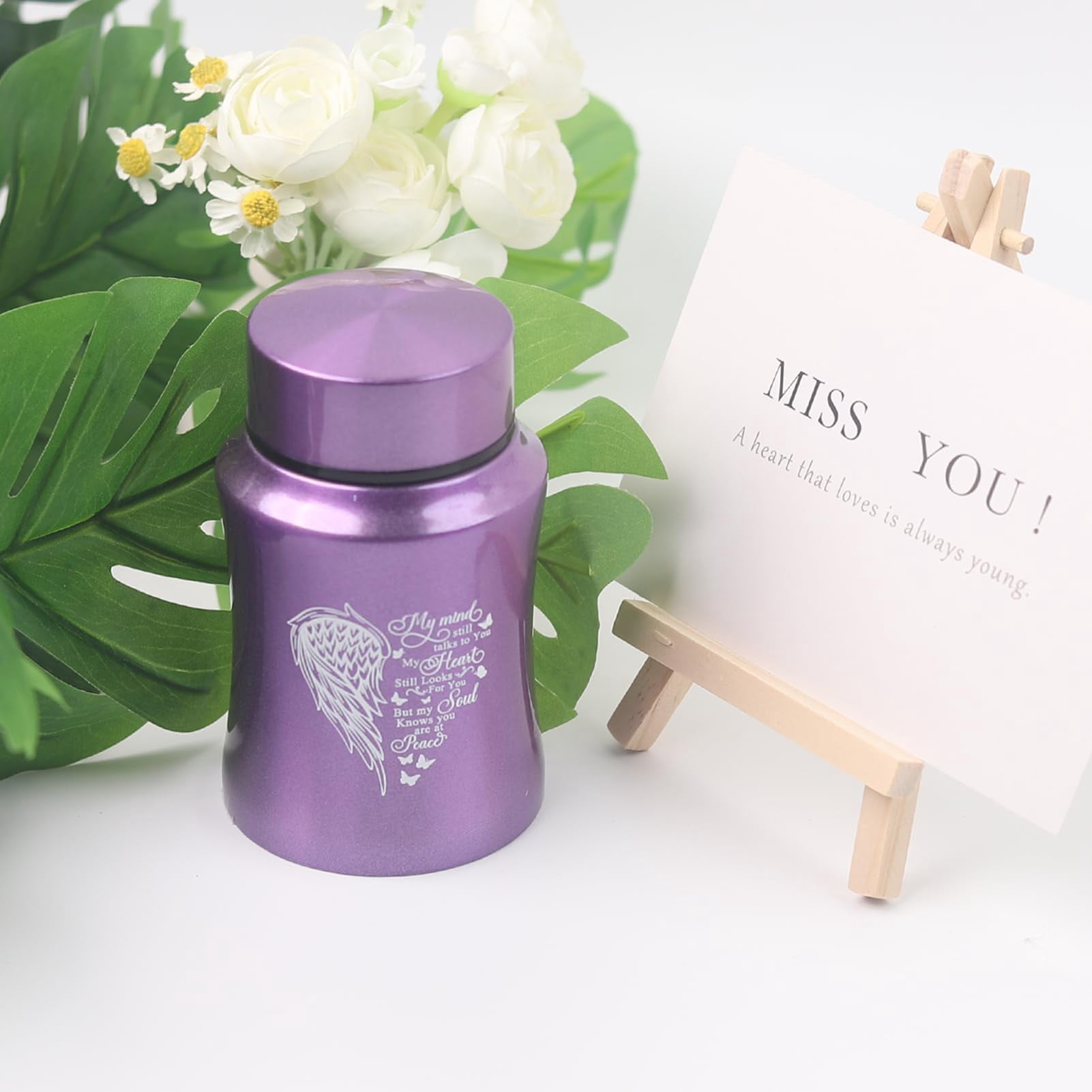 4.5 Inches Small Urn for Human Ashes Small Keepsake Urn Heart Wing Pattern Memorial Ashes Container Stainless Steel Mini Cremation Urn Ashes Urn-Purple