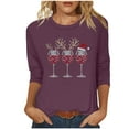 thumbnail image 2 of Mifsaly Christmas Shirt Women Xmas Red Wine Cups Loose 3/4 Sleeve T-Shirs 2025 Thanksgiving Dinner Tunic Pullover Tops Holiday Festival Party Blouse, 2 of 4