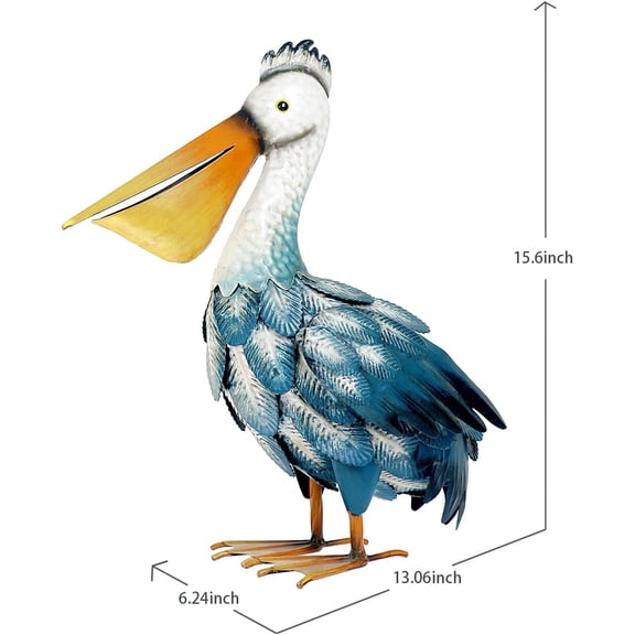 Pelican Statues, Garden Outdoor Decor Yard Art, Coastal Ocean Metal Bird Sculpture Ornament for Backyard Porch  Pond Decorations