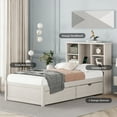 thumbnail image 3 of Bellemave Twin Size Platform Bed with Drawers And Bookcases Headboard Twin Storage Bed with Adjustable Shelves and USB Charging Port Wooden Bed Frame for Teens, White Washed, 3 of 10