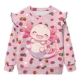 thumbnail image 5 of Yuyamidu Toddler Strawberry Axolotl Sweatshirt for Girls 1T-2T Pink Long Sleeve Ruffle Shoulder Crewneck Sweatshirts Pullover Tops Soft Lightweight Play Wear for School Outdoor, 5 of 8
