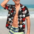thumbnail image 4 of Uemuo Houndstooth Green Red Printed Regular Fit Short Sleeve Casual Hawaiian Shirt for Men,Aloha shirt,Tropical shirt,Floral print shirt,Vacation Beach shirt-XX-Large, 4 of 9