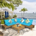 thumbnail image 3 of Costway 8PCS Patio Rattan Furniture Set Loveseat w/Wooden Side Table Cushioned Turquoise, 3 of 10