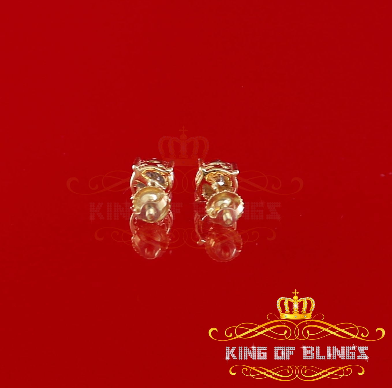 King of Bling's 10K Real Yellow Gold with 0.31CT Real Diamond Men's/Women's Stud Round Earrings