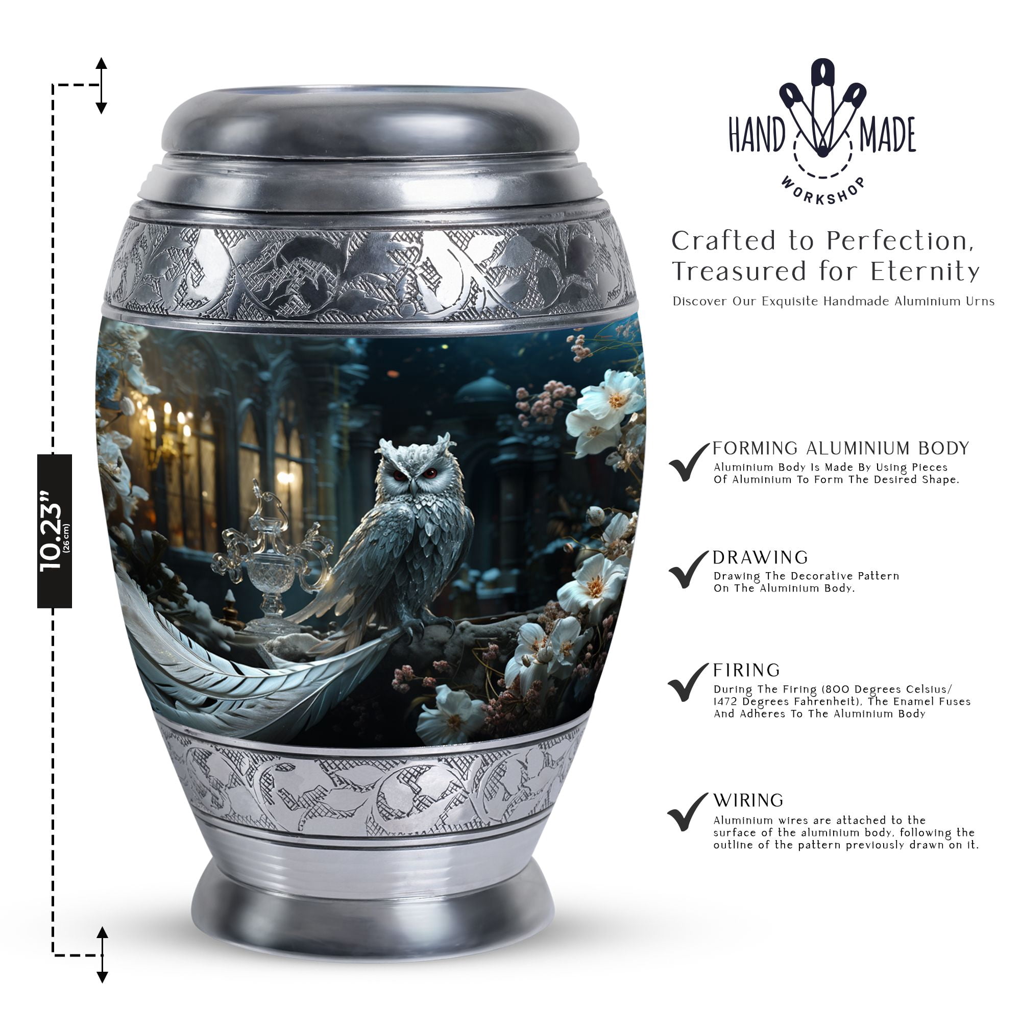 Blue Owl Large Urns For Human Ashes Adult Dad - Cremains Urn For Ashes Mom - Handmade Decorative Gifts For Funeral 10Inch To 200 Cubic Inches Capacity Include Velvet Bag