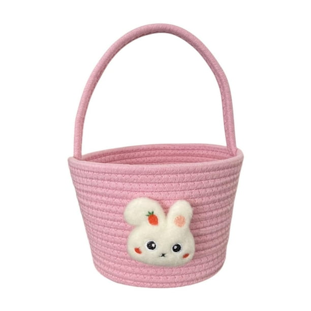 Canasta de Pascua Rope Rope Regalo Baskets de huevo Bolsos de huevo Cartoón portátil Linda canasta de almacenamiento de golosina para dulces Rosa