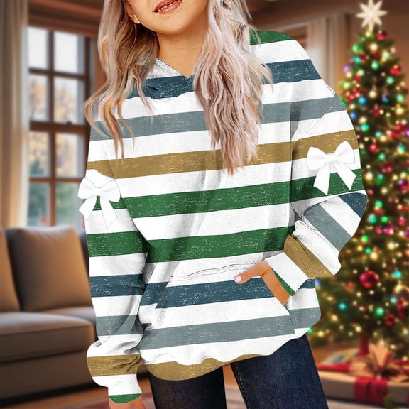Girl Oversized Hoodie Shirts Striped Pullover Tops Casual Long Sleeve Hooded Sweatshirts with Pocket New Cute Hoodies for Teen Girls Oversized Green 110