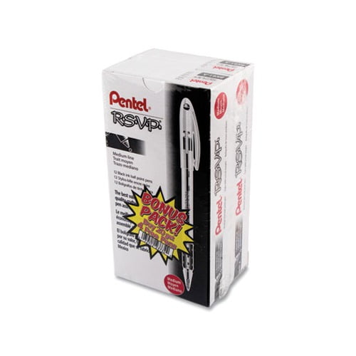 R.S.V.P. Stick Ballpoint Pen Value Pack 1mm, Black Ink, Clear/Black Barrel, 24/Pack