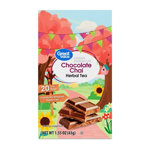 Great Value Chocolate Chai Herbal Tea Bags, 1.55 oz, 20 Count