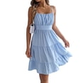 thumbnail image 3 of Jaimenalin Women Ruffled Tiered Adjustable Spaghetti Strap Midi Dress Light Blue L, 3 of 9
