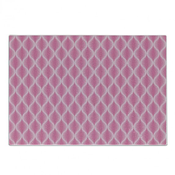 Pink and White Cutting Board, Pastel Ogee Motifs with Curved Stripes Abstract Design, Decorative Tempered Glass Cutting and Serving Board, Small Size, Pink Pale Pink and White, by Ambesonne