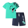 thumbnail image 2 of HILEELANG Toddler Dino Themed Cotton Short Sets - Green Dinosaur Tee with Plaid Shorts for 2-7Years(5T), 2 of 8